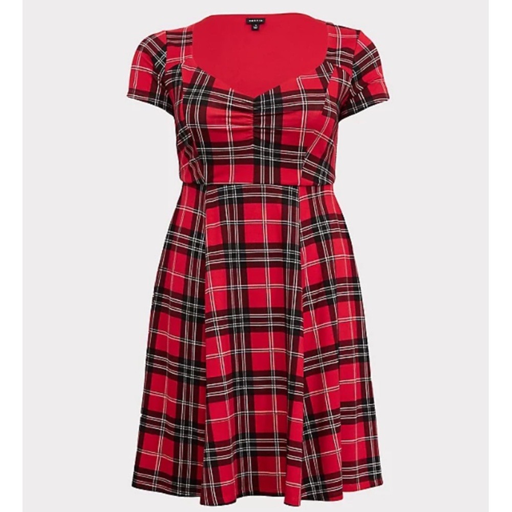 TORRID Red Plaid Ponte Sweetheart Skater Dress